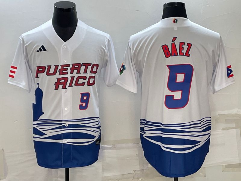 Men 2023 World Cub #9 Baez White MLB Jersey1